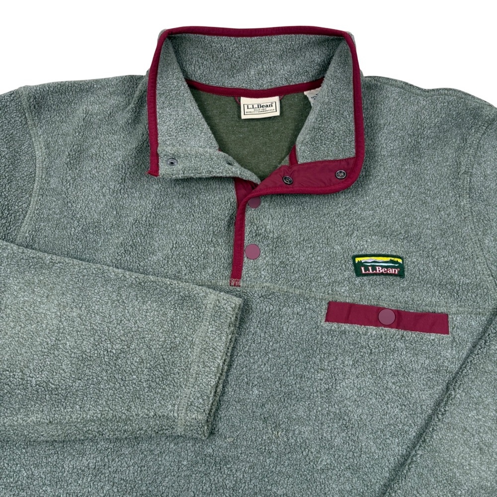 LL Bean Snap Neck Fleece Pullover Mens XXL Green Cabin Outdoorsy Retro 517836